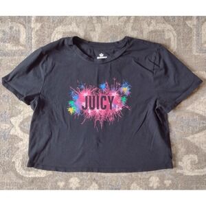 JUICY COUTURE JUNIORS SZ XL WOMEN Sm  CROPPED T-SHIRT TOP  BLACK Y2k